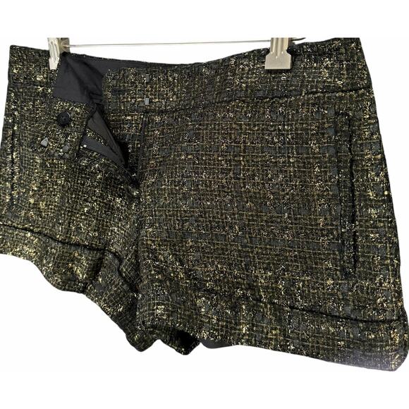 Express Metallic Tweed Shorts Womens 6 Black Gold Pockets Cuffed Lined Chic Y2K - Picture 3 of 13